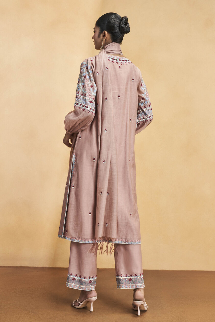Philomel Embroidered Zardozi Silk Suit Set - Old Rose, Old Rose, image 3